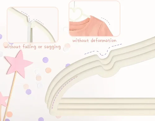 Miniatura 5 de Perchas de terciopelo beige con forma de corazón, paquete de 50 perchas para niños pequeños de 13 pulgadas con 20 clips, ultra delgadas y apilables