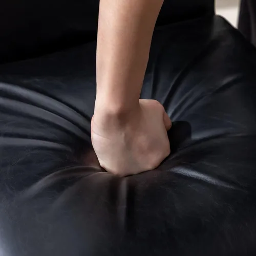 Miniatura 8 de Juego de 2 sillas de comedor modernas de tela, tapizadas de piel sintética, sillas de cocina sin brazos de mediados de siglo con patas negras