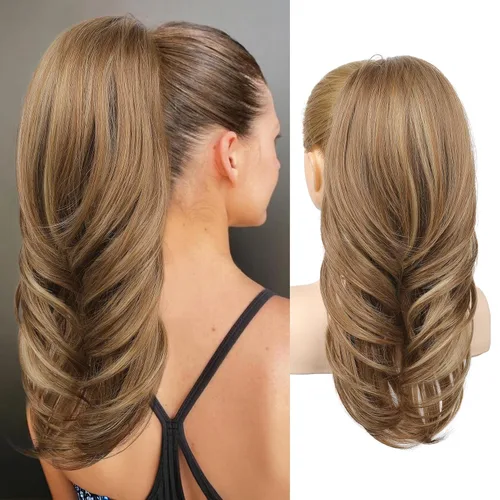 Miniatura 25 de SEIKEA Extensión de cola de caballo versátil con cordón, 26" de largo, cabello ondulado multicapa, clip para cola de caballo, extensiones de pelo