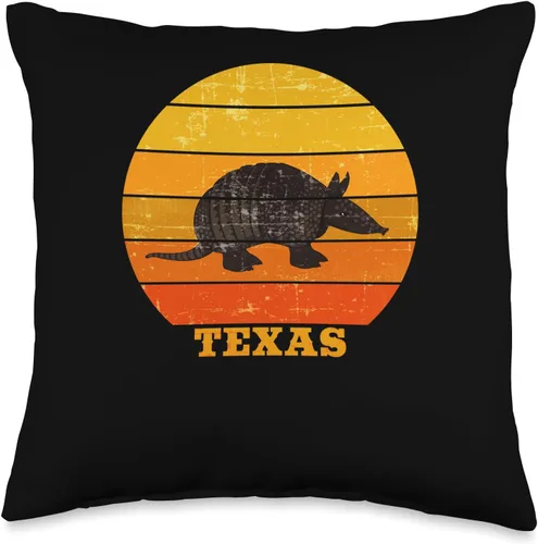 Texas Armadillo Gifts by designsanddesigns Retro Vintage Sunset Texas Armadillo Animal Lover - Almohada divertida, 16 x 16 pulgadas, multicolor