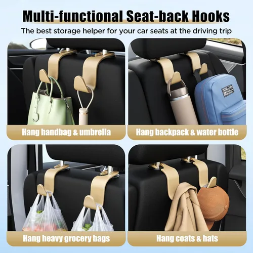 Miniatura 4 de Amooca - Gancho para reposacabezas de asiento de coche, 4 unidades, organizador de almacenamiento universal para bolso de mano, abrigo, ajuste