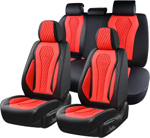 Miniatura 22 de Coverado Fundas de Asiento, Fundas de Asiento de Coche para Asientos Delanteros, Funda de Asiento de Coche Roja, Fundas de Asiento de Coche Rojo
