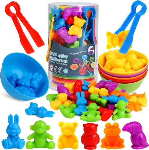 Juegos de clasificación de animales por color con cuencos de clasificación Montessori sensorial, juguetes educativos tempranos para aprender