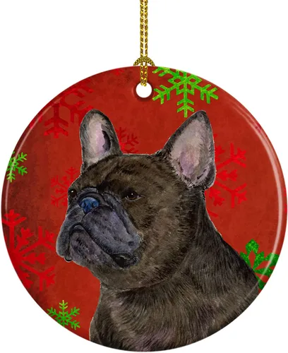 Miniatura 61 de Caroline's Treasures Bulldog English - Copos de nieve rojos y verdes, adorno de cerámica de Navidad, decoración colgante para el hogar, Navidad