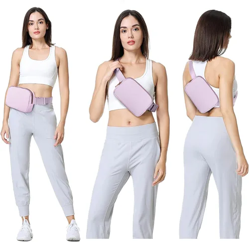 Miniatura 6 de VOROLO Riñonera para mujeres y hombres, bolsa cruzada, bolsa de cinturón con correa ajustable, Púrpura claro, Talla única