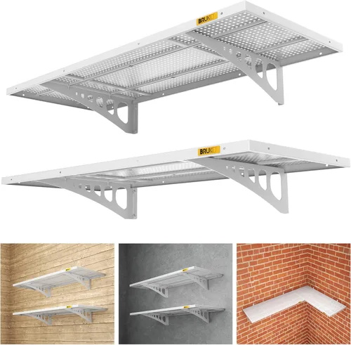 Miniatura 14 de Paquete de 4 estantes de pared de metal ajustables de 2 x 3 pies, estantes de almacenamiento de garaje resistentes montados en la pared, color negro