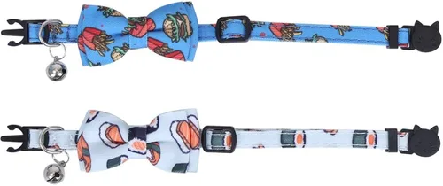 Miniatura 4 de Juego de 2 collares de gato con corbata de moño y campana para gatito de seguridad ajustable