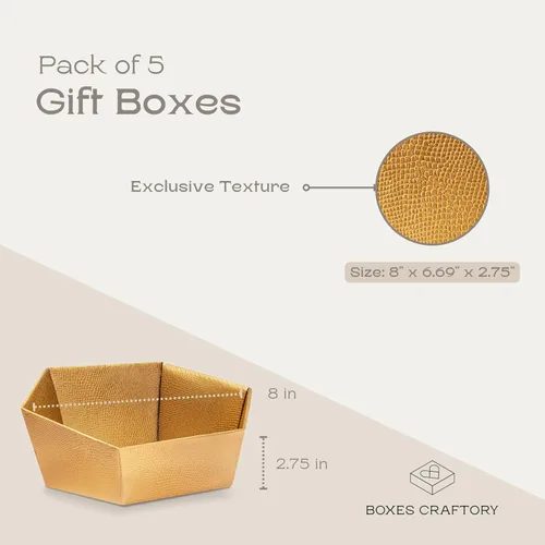 Miniatura 2 de Paquete de 5 cestas vacías para regalos, contenedores ideales para Navidad y boda, 8 x 6.69 x 2.75 pulgadas, color dorado