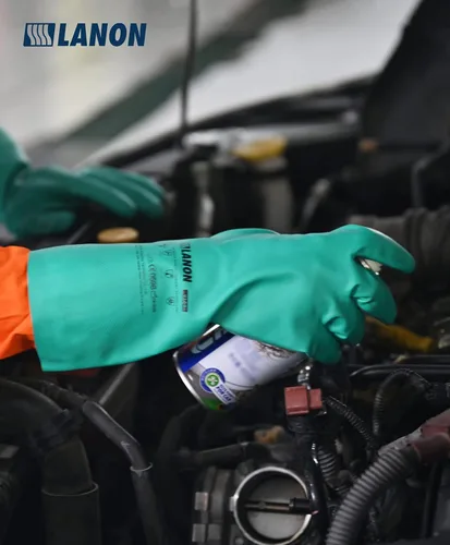 Miniatura 5 de LANON 3 pares de guantes de nitrilo resistentes a productos químicos, guantes de goma reutilizables de alta resistencia, protección contra ácidos