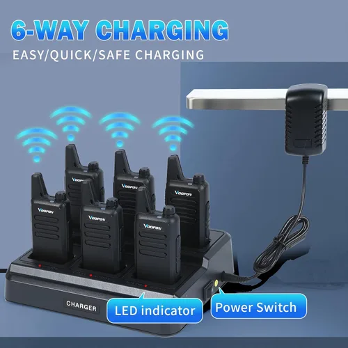 Miniatura 3 de Walkie Talkies recargables para adultos con 6 unidades múltiples cargadores de banda auriculares 22 canales FRS radios bidireccionales de largo
