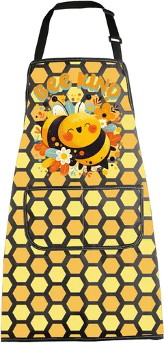 MBMSO Delantal de abeja con bolsillos, delantal de abeja, regalos para amantes de las abejas de la miel, delantal de cocina, delantal de cocina de