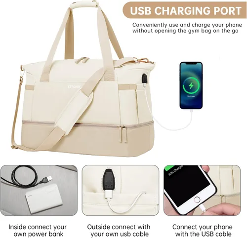 Miniatura 6 de Bolsa de lona de gimnasio para mujer, Caqui, Bolsa de viaje para gimnasio