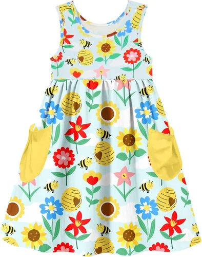 Miniatura 35 de Vieille Vestido sin mangas para niñas pequeñas, lindo vestido de verano con bolsillo, 2-7 años