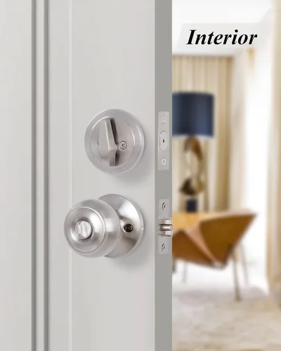 Miniatura 5 de Paquete de 2 pomos de puerta idénticos con llave, cerrojo de seguridad de un solo cilindro, pomos clásicos de níquel satinado para puerta exterior