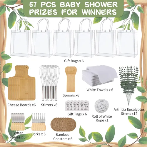 Miniatura 2 de 67 piezas de premios de baby shower para ganadores de juegos, juegos de baby shower, 6 juegos de premios de baby shower, tabla de queso de bambú