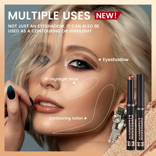 Miniatura 4 de Barra de sombra de ojos, 8 piezas de sombra de ojos en barra suave y lisa, color tierra mate + contorno de color de metal brillante, impermeable