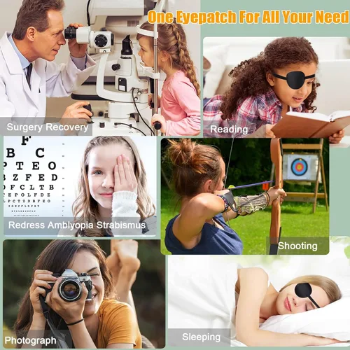 Miniatura 7 de 2 parches oculares para adultos, hombres y niños, parche médico ajustable para ojo derecho/izquierdo, parches perezosos para ambliopía