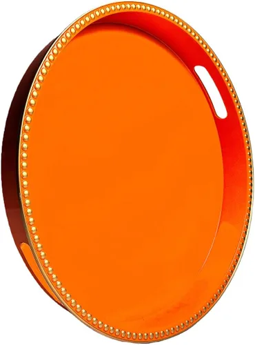 Miniatura 25 de Bandeja decorativa azul para mesa de café, bandeja de servir redonda de plástico con cuentas para encimera de cocina, otomana, sala de estar, (13")
