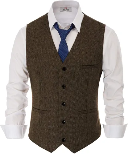 Miniatura 4 de Chaleco PAUL JONES para hombre, estilo inglés, de lana de espiguilla de primera calidad, L, Coffee