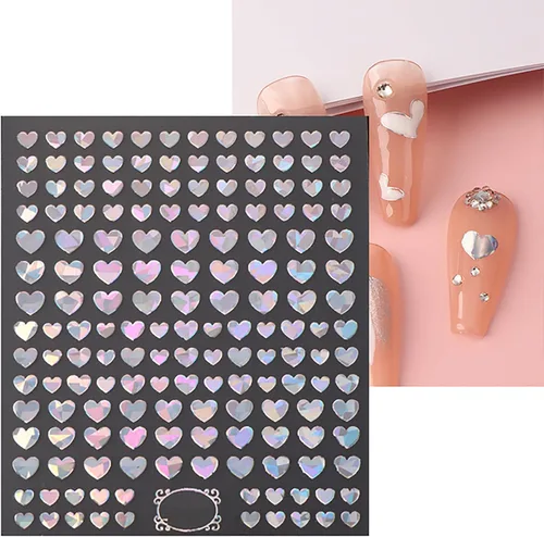 Miniatura 6 de 8 hojas de calcomanías de arte de uñas Aurora para mujeres, niños y niñas, láser de estrella plateada, serpiente, flor, conejo, corazón, diseño