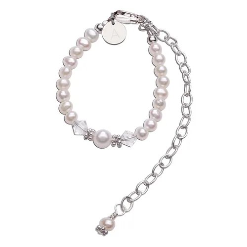 Miniatura 6 de Cherished Moments Pulsera personalizada de recuerdo de bebé a novia con corazón grabado en plata de ley 925 y perlas cultivadas para bebé niña