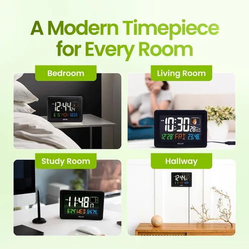 Miniatura 9 de BALDR Relojes Atómicos para Dormitorios Pantalla Digital Grande - Negro - Reloj de Escritorio con Temperatura Interior y Humedad, Reloj de Mesa
