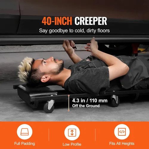 Miniatura 2 de Happybuy Enredadera mecánica de garaje de 40 pulgadas, capacidad de 300 libras, enredadera rodante automotriz con 6 ruedas y reposacabezas acolchado