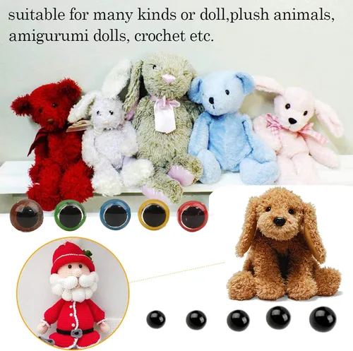 Miniatura 10 de Safety Eyes - 796 ojos y nariz de seguridad de plástico, ojos de muñeca negros de 0.23 a 0.78 pulgadas con arandelas, nariz de oso de varios