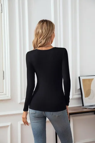 Miniatura 4 de VICHYIE Camiseta de manga corta con cuello en V para mujer, estilo casual, ajustada