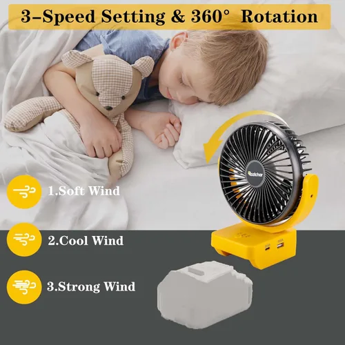 Miniatura 2 de Rozlchar Ventilador inalámbrico portátil compatible con batería DeWALT de 18 V 20 V, funciona para DCB182 DCB183 DCB204 DCB206, ventilador