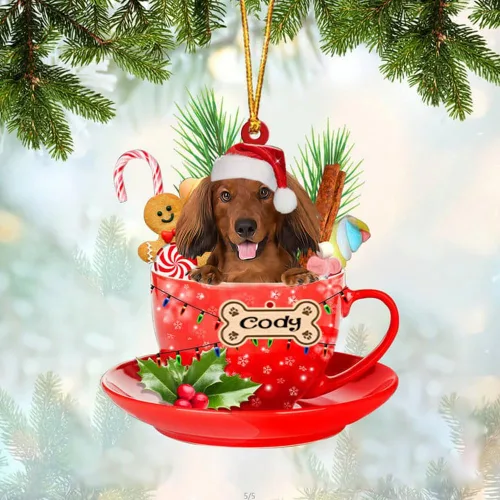 Miniatura 27 de NAZENTI Adorno personalizado de Alaskan Malamute en taza roja, adorno de Navidad personalizado para perros amantes de las mascotas, colgante
