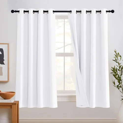 Miniatura 74 de RYB HOME 3 en 1 insonorizadas - oscurecedoras - cortinas de lino con aislamiento, cortinas de ahorro de energía con bloqueo de ruido para Lino blanco