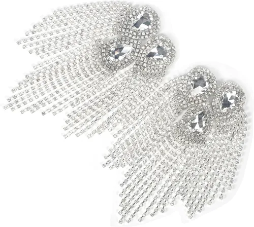 Miniatura 7 de 2 piezas de charreteras de hombro con flecos de cristal, diseño de gota de agua dorada, apliques de diamantes de imitación para ropa de mujer