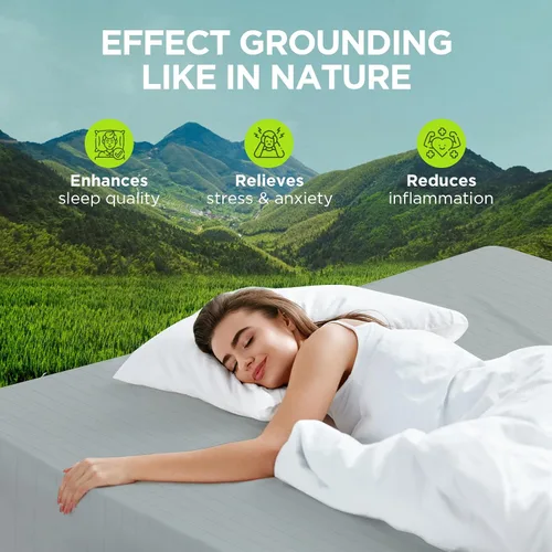 Miniatura 3 de Newise Grounding Sheets, 10% fibra de plata pura y 90% algodón orgánico, sábana bajera conductora para un mejor sueño, tamaño Queen de 60 x 80 x 15