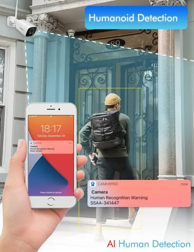 Miniatura 2 de Cámara de seguridad Wi-Fi Bullet al aire libre, 1080P ONVIF IP WiFi cámara de vigilancia, detección de humanoides/audio de 2 vías/alarma de Blanco