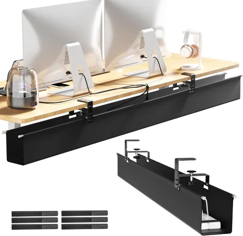 Miniatura 11 de Cinati - Bandeja grande de organización de cables para debajo del escritorio, organizador de cables para debajo del escritorio, sin taladros, Negro