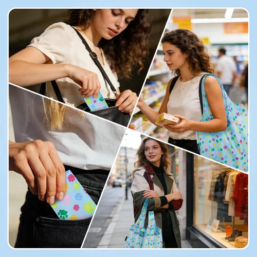Miniatura 2 de HOLYLUCK Bolsas de comestibles reutilizables, bolsa de compras plegable resistente (estándar, 3 huellas de patas de perro azules)
