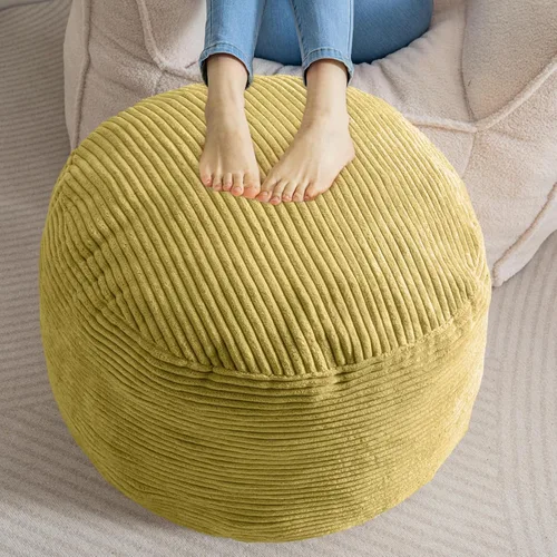 Miniatura 18 de HIGOGOGO Puf Otomán Redondo Relleno, Pufs de Pana con Relleno de Trozos de Espuma, Puf Peludo y Esponjoso Reposapiés Otomán de Almacenamiento, 20 X