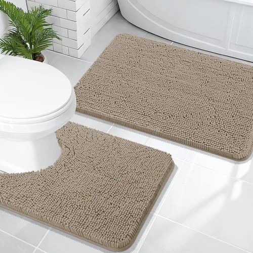 Miniatura 96 de OLANLY Juego de alfombras de baño de 2 piezas, alfombras de baño de chenilla suave y absorbente y alfombra de contorno en forma de U para inodoro