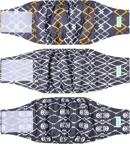 wegreeco Pañales lavables para perros machos (patrón elegante), paquete de 3 (negro geométrico, M)