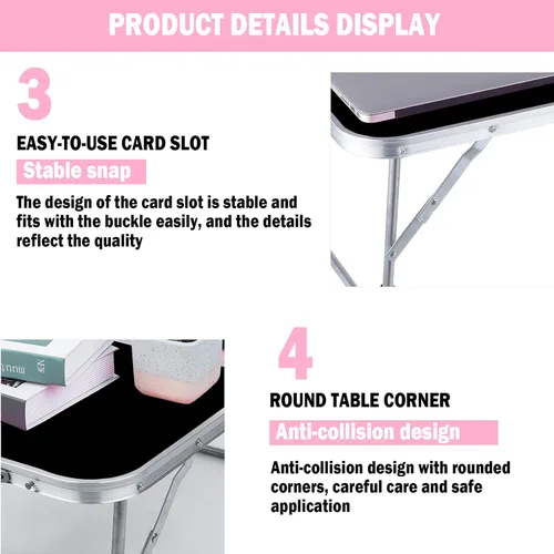 Miniatura 6 de Mesa plegable portátil – Pequeña mesa plegable al aire libre, adecuada para viajes, camping, playa, barbacoa, picnic, fiesta, patio (negro)
