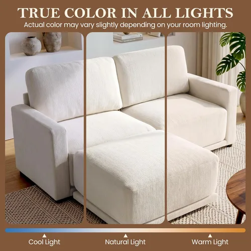Miniatura 8 de Sofá modular de 79 pulgadas para sala de estar pequeña, sofá moderno en forma de L con otomana, juego de sofá de felpilla de 3 piezas para muebles