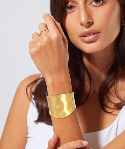 Miniatura 2 de Brazalete grueso de oro para mujer, pulsera ancha dorada martillada, pulsera de muñeca abierta, joyería de Navidad