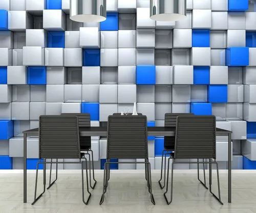 Miniatura 14 de FLFK Papel tapiz autoadhesivo 3D de bloques azules y blancos, murales de pared para despegar y pegar, póster grande para sala de estar, dormitorio