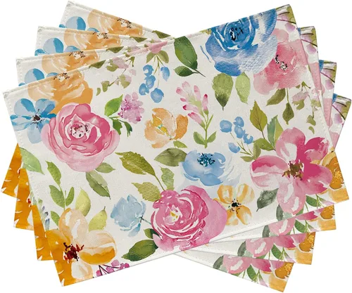 Miniatura 12 de Seliem Camino de mesa de flores florales amarillas primaverales, peonía rosa, acuarela, decoración de mesa de comedor, arpillera de verano