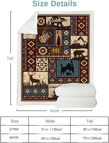 Miniatura 8 de Manta Azteca Otoñal Rústica del Suroeste Americano Nativo - Navajo, Mexicana, India, Diseño de Oso y Ciervo - Decoración de Granja para Sofá, Cama
