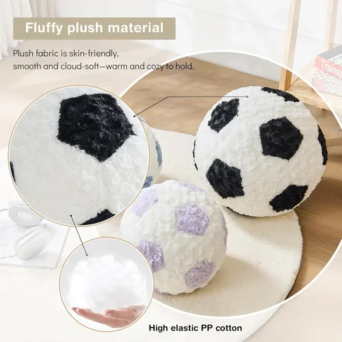 Miniatura 5 de Almohada de fútbol redonda negra para pelota de fútbol, almohadas de felpa estéticas para decoración del hogar, pelota de fútbol, almohada