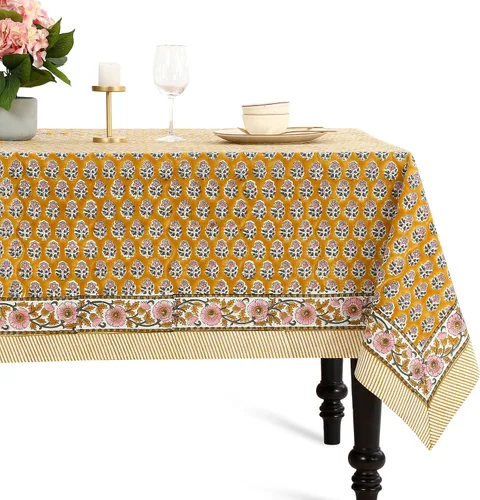 Miniatura 18 de CPC - Mantel cuadrado 100% algodón, 60 x 60 pulgadas, estampado de bloques indios, mantel para bodas, primavera/verano, barbacoa, verde ágata