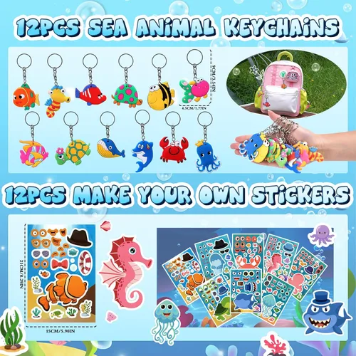 Miniatura 5 de Winrayk 148 piezas de regalos de fiesta bajo el mar, suministros de cumpleaños, bolsa de regalo de animales del océano del mar, marcapáginas de mano