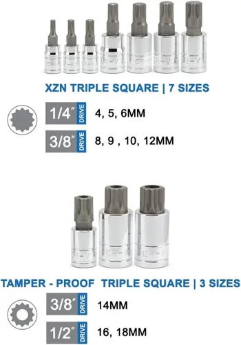 Miniatura 2 de J&R Quality Tools XZN - Juego de llaves de vaso con ranura cuadrada triple, acero S2, juego de 10 piezas (paquete de 2)